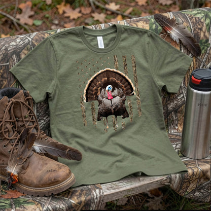 Turkey Hunting Graphic American Flag Tree Camouflage T-Shirt