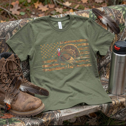 Turkey Hunting Graphic American Flag Tree Camouflage T-Shirt